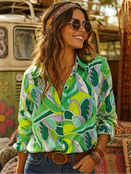 Rachel Zoe Tops - Rachel Zoe Abstract Green, Teal, Lime and Lavender Button-Down Shirt